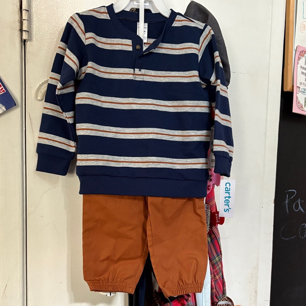 Carter's Navy and Brown Striped Toddler Set